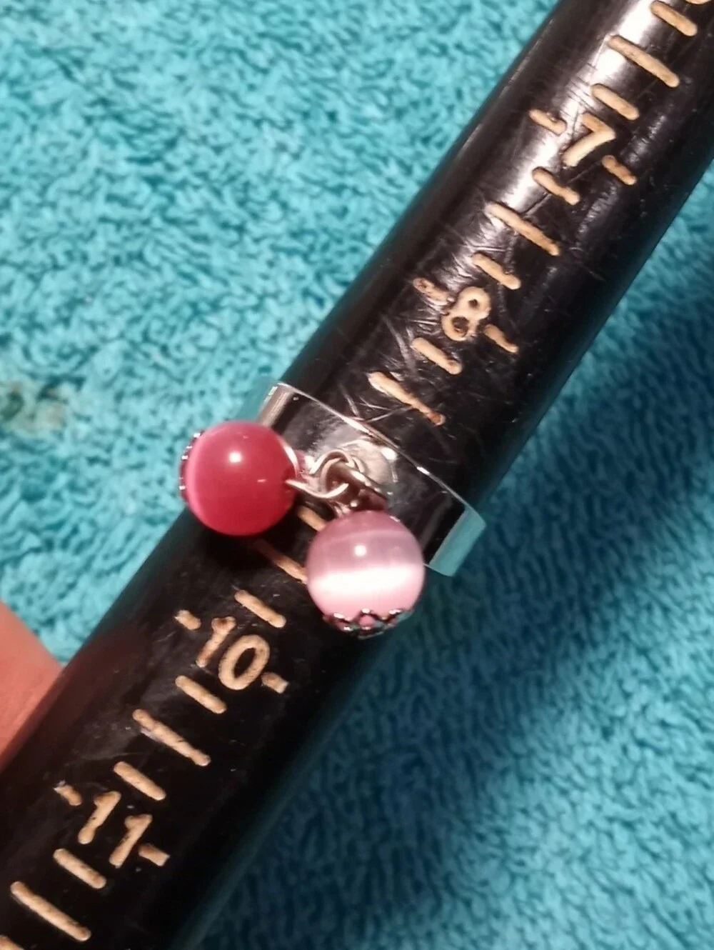 Pink Cat's Eye Adjustable Silver Ring